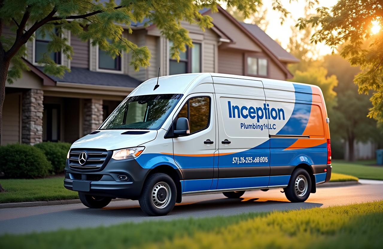 Inception Plumbing LLC service van in a neat suburban neighborhood driveway.