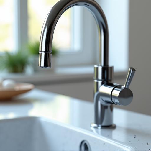 A modern, clean kitchen faucet.
