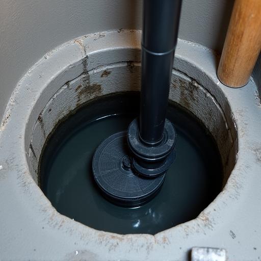A sump pump installed in a clean basement sump pit.